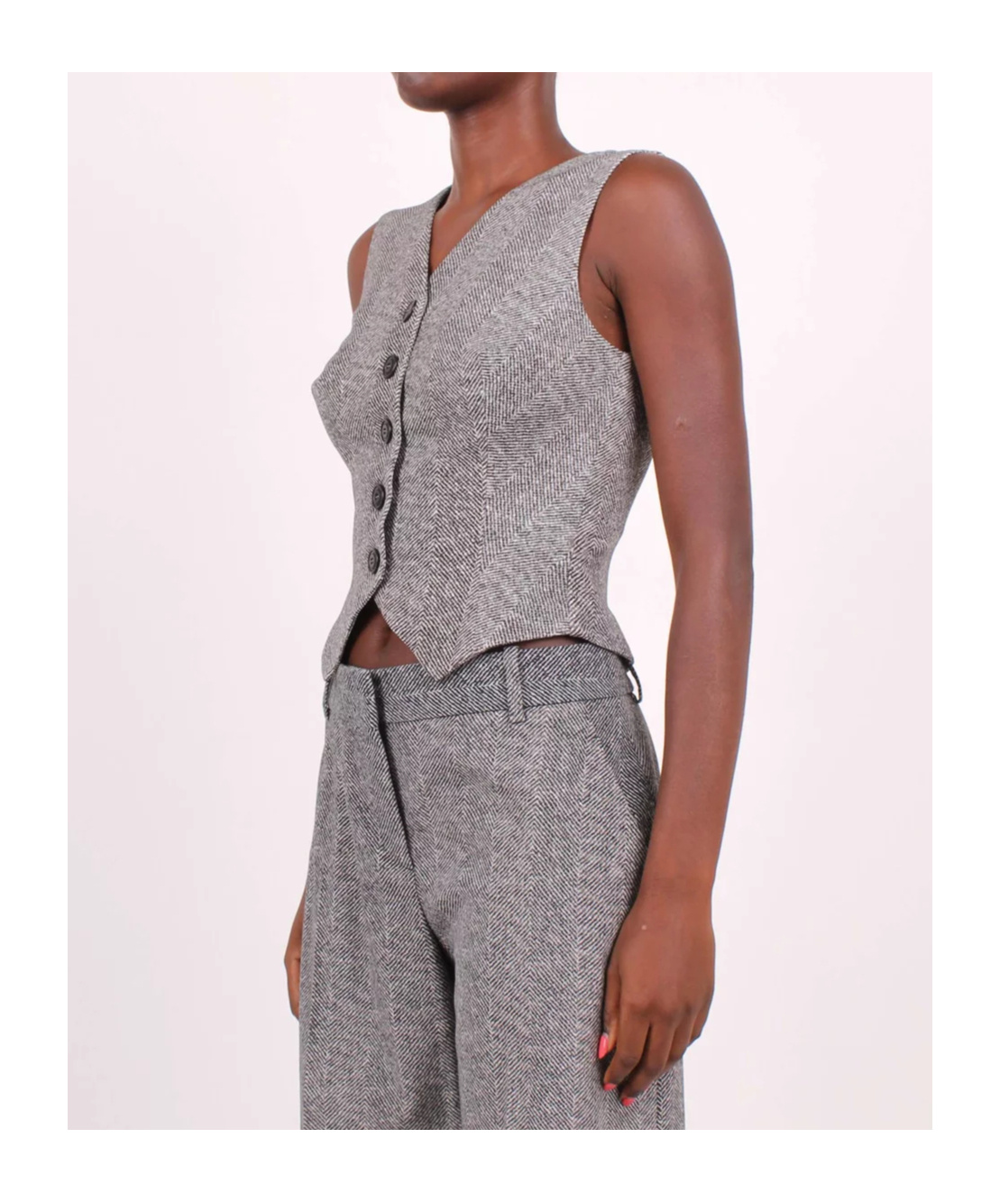 Ermanno Scervino Herringbone Button Waistcoat In Gray