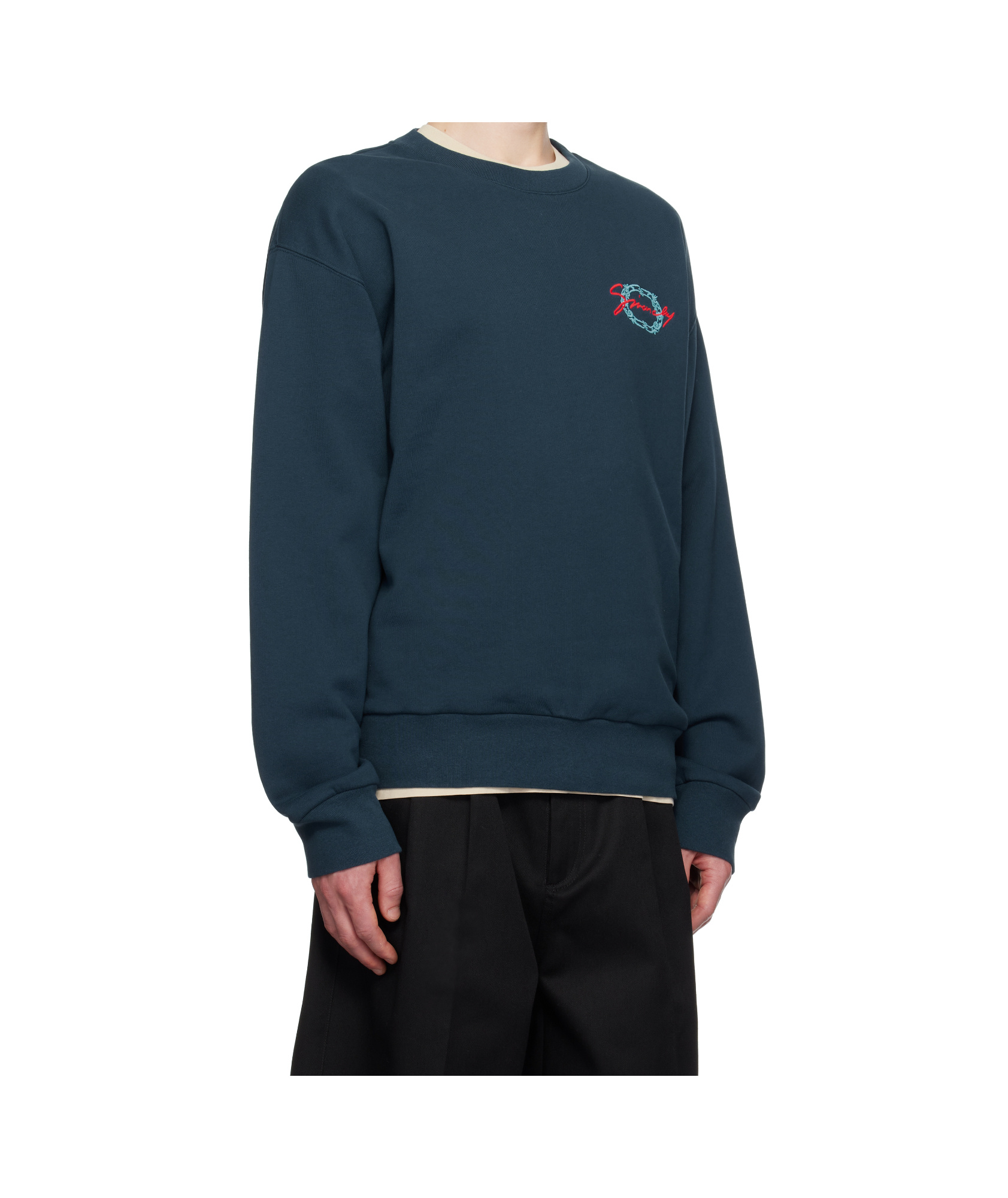 Givenchy Timeless Crewneck Sweater With Ribbed Details In Navy Blue