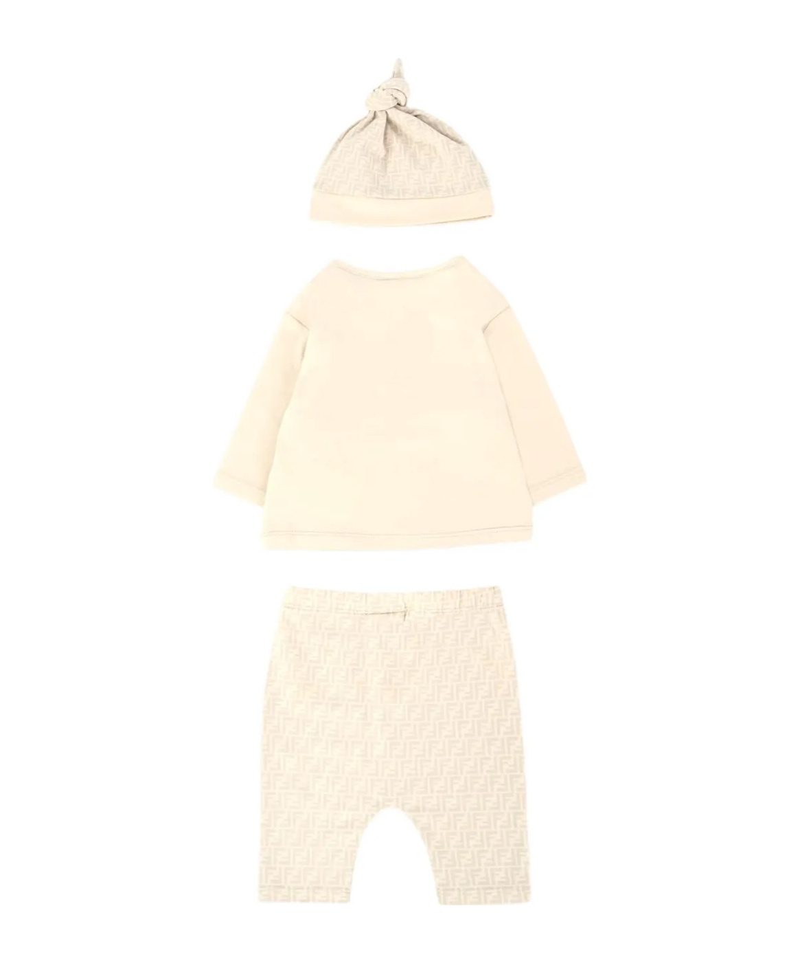 Fendi Long-sleeved T-shirt, Elastic Waist Pants And Hat Set In Nude