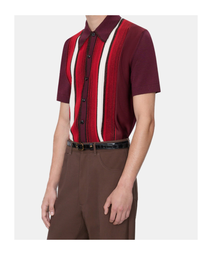 Amiri Striped Shirt With Embellishments And Short Sleeves In Red