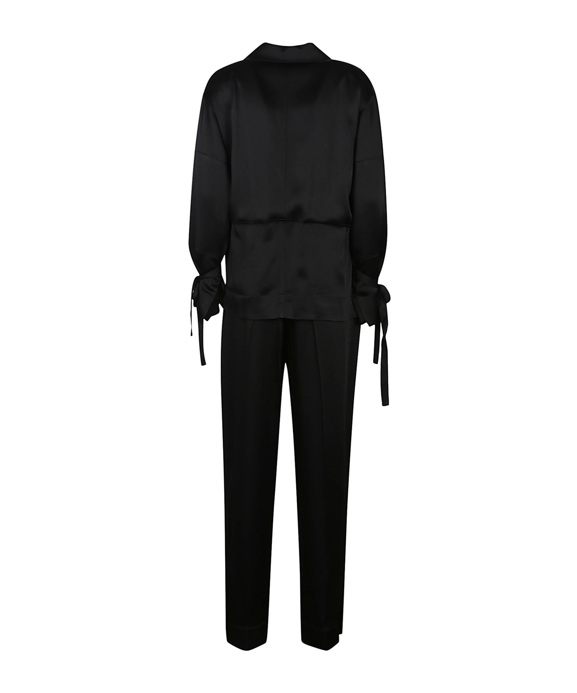 Victoria Beckham Satin Blouse With Belted Waist And Shawl Collar In Black
