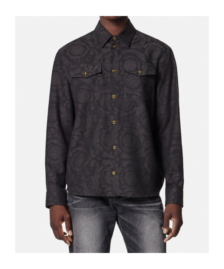 Versace Gray Barocco Jacquard Overshirt
