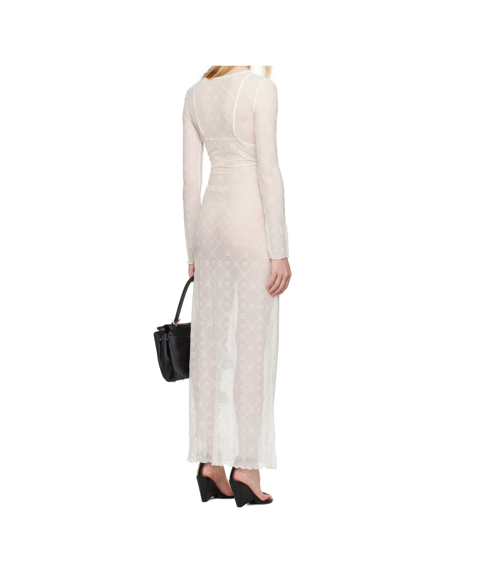 Marine Serre White Moonogram Mesh Flock Maxi Dress