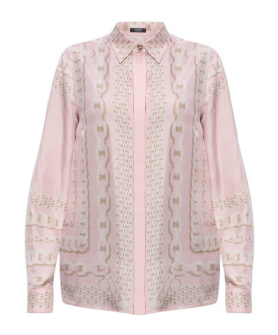 Versace Silk Twill Shirt With Scarf Print In Pink