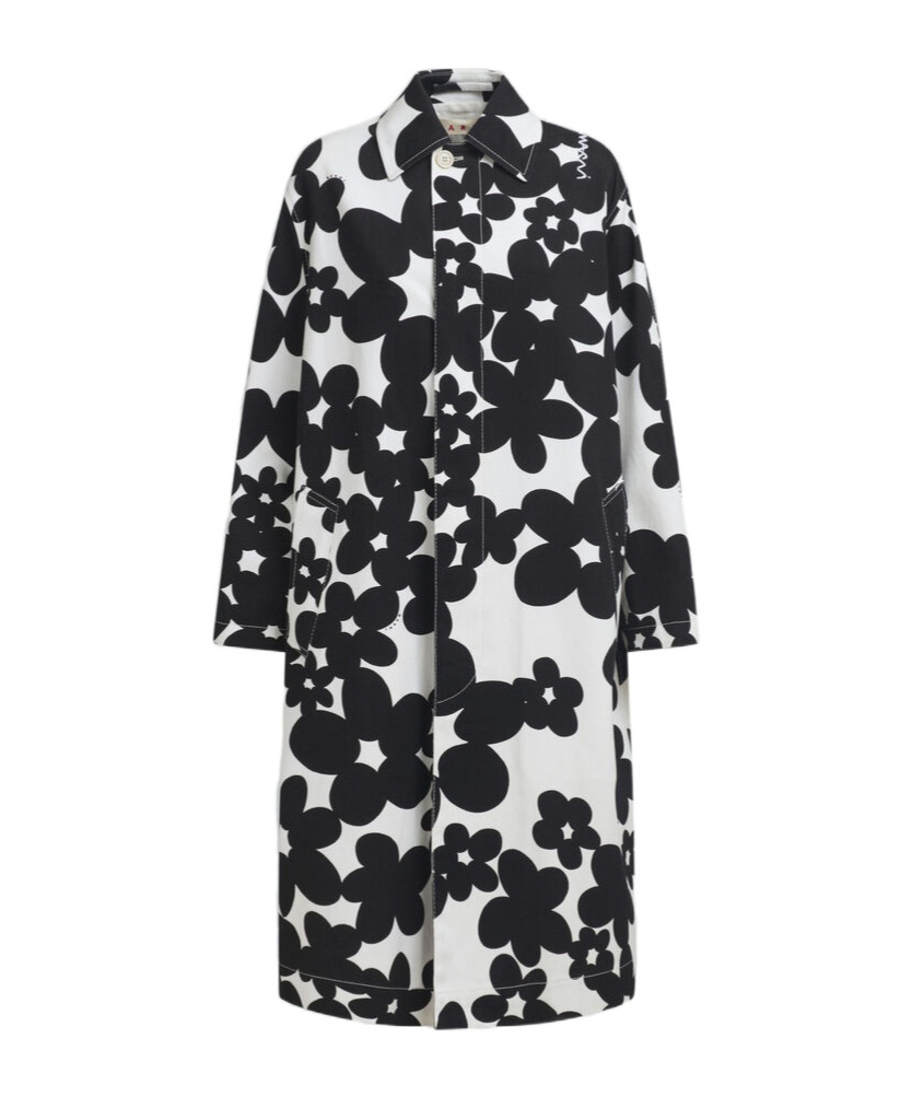 Marni Duster Coat With Black And White Dillies Print In Black