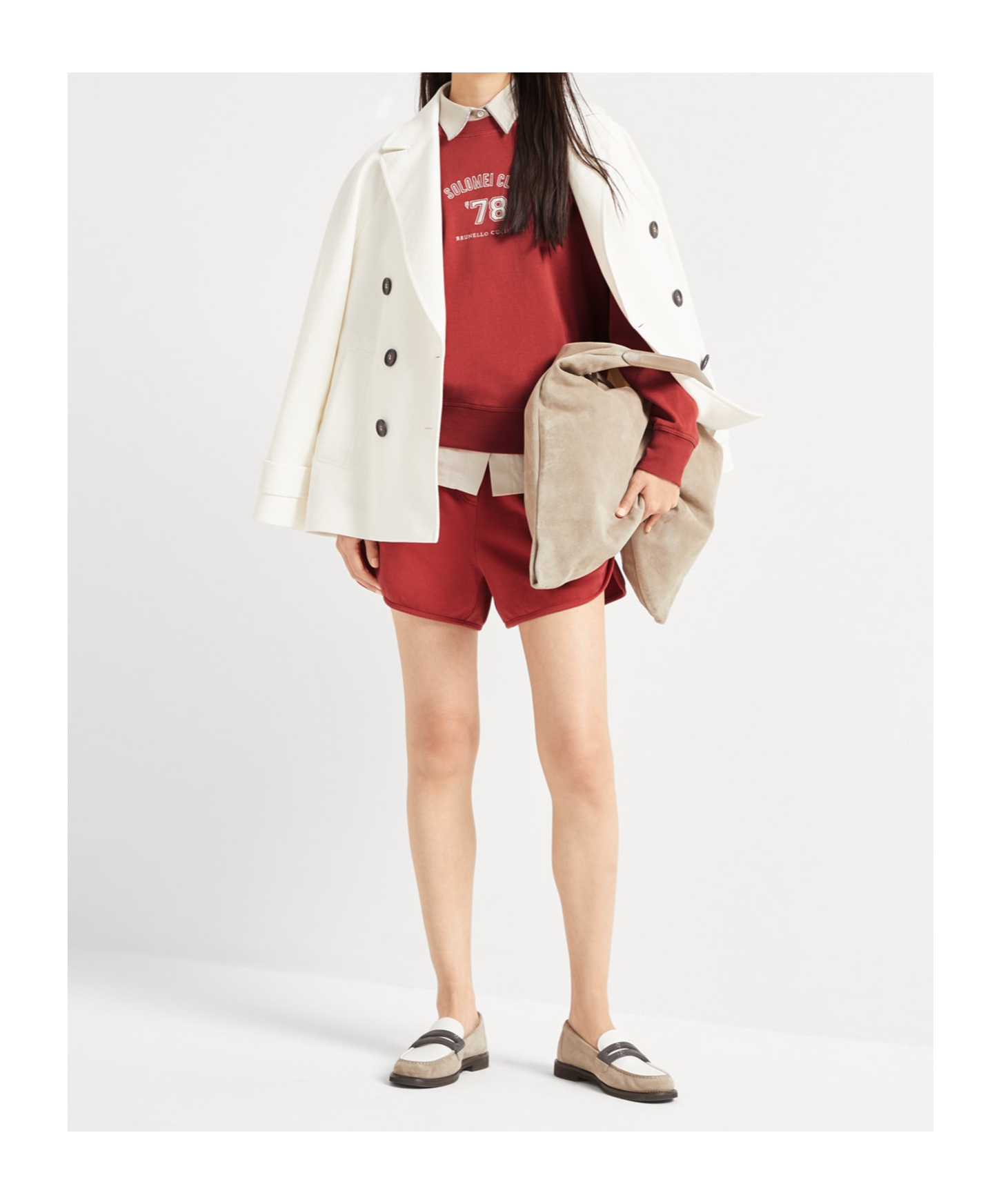 Brunello Cucinelli Red Shorts With Elastic Drawstring Waist In Cotton Man In Red