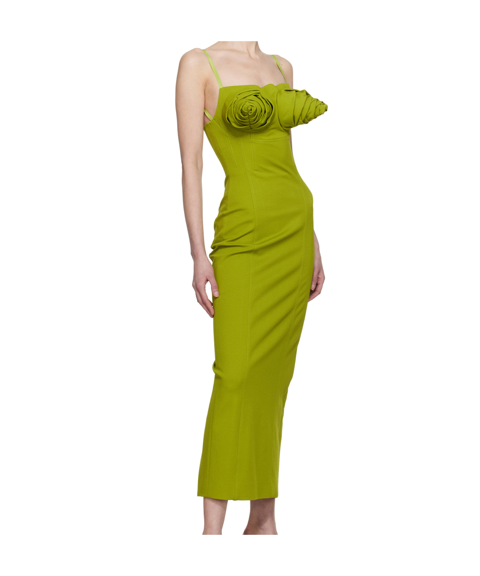 Shop Jean Paul Gaultier Rose-embellished Midi Dress In Green