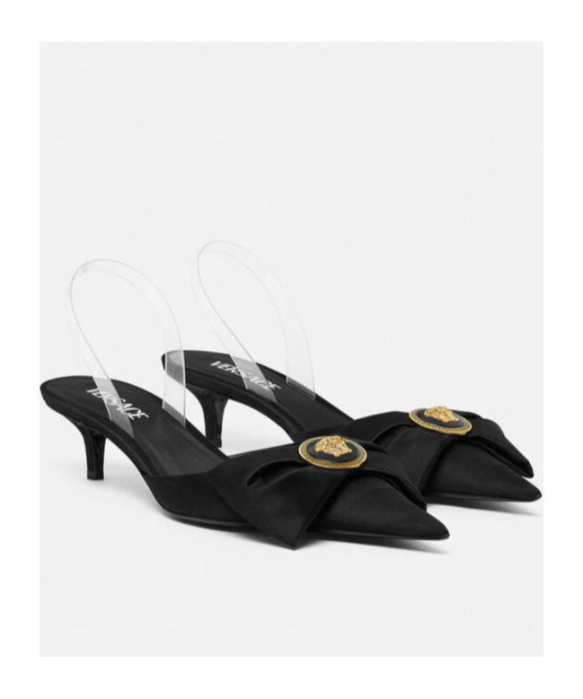 Versace Alia 45 Satin Slingback Pumps In Black