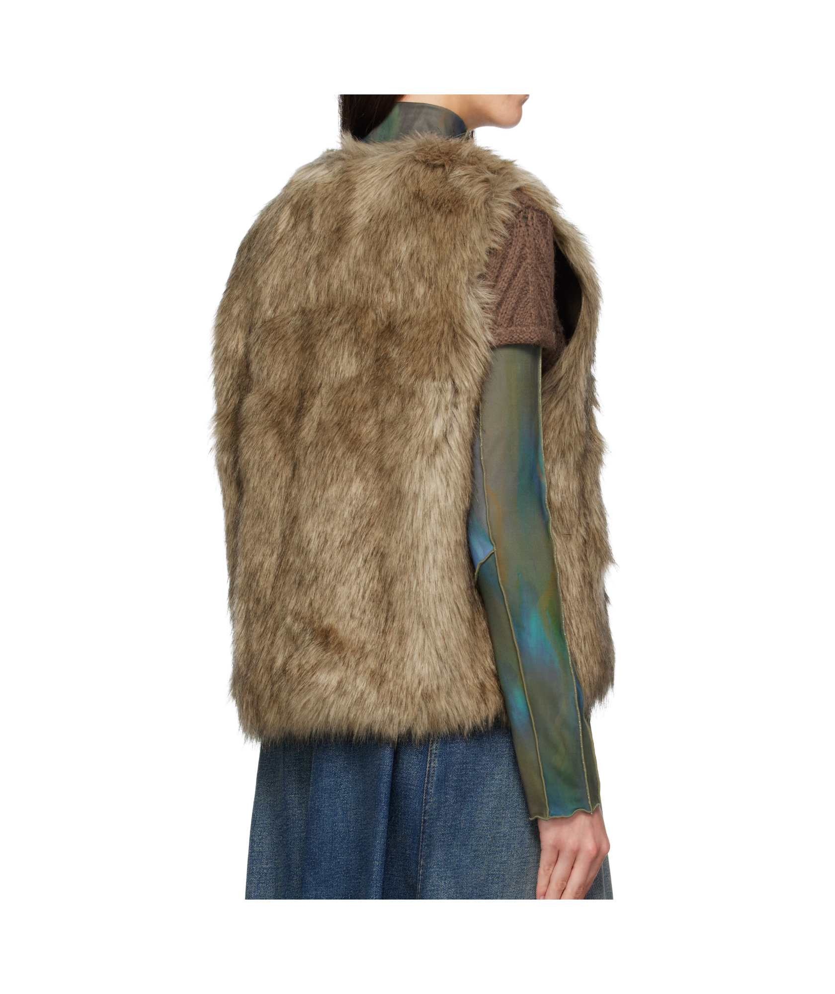 Andersson Bell Curved Placket Reversible Faux Fur Vest In Burgundy