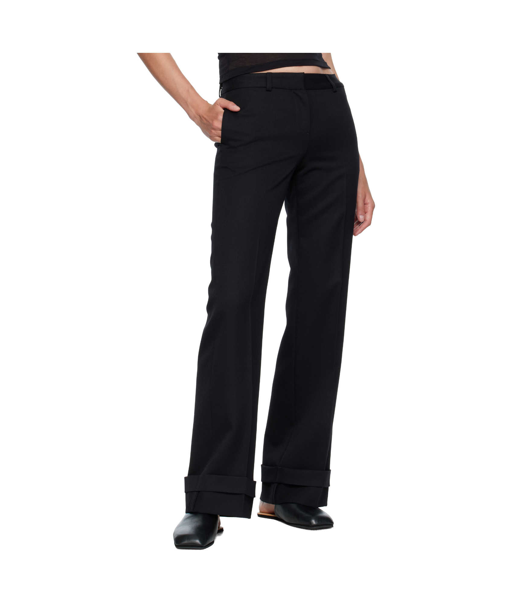 Our Legacy High-waisted Wide-leg Trousers With Tailored Cuff Hem In Black