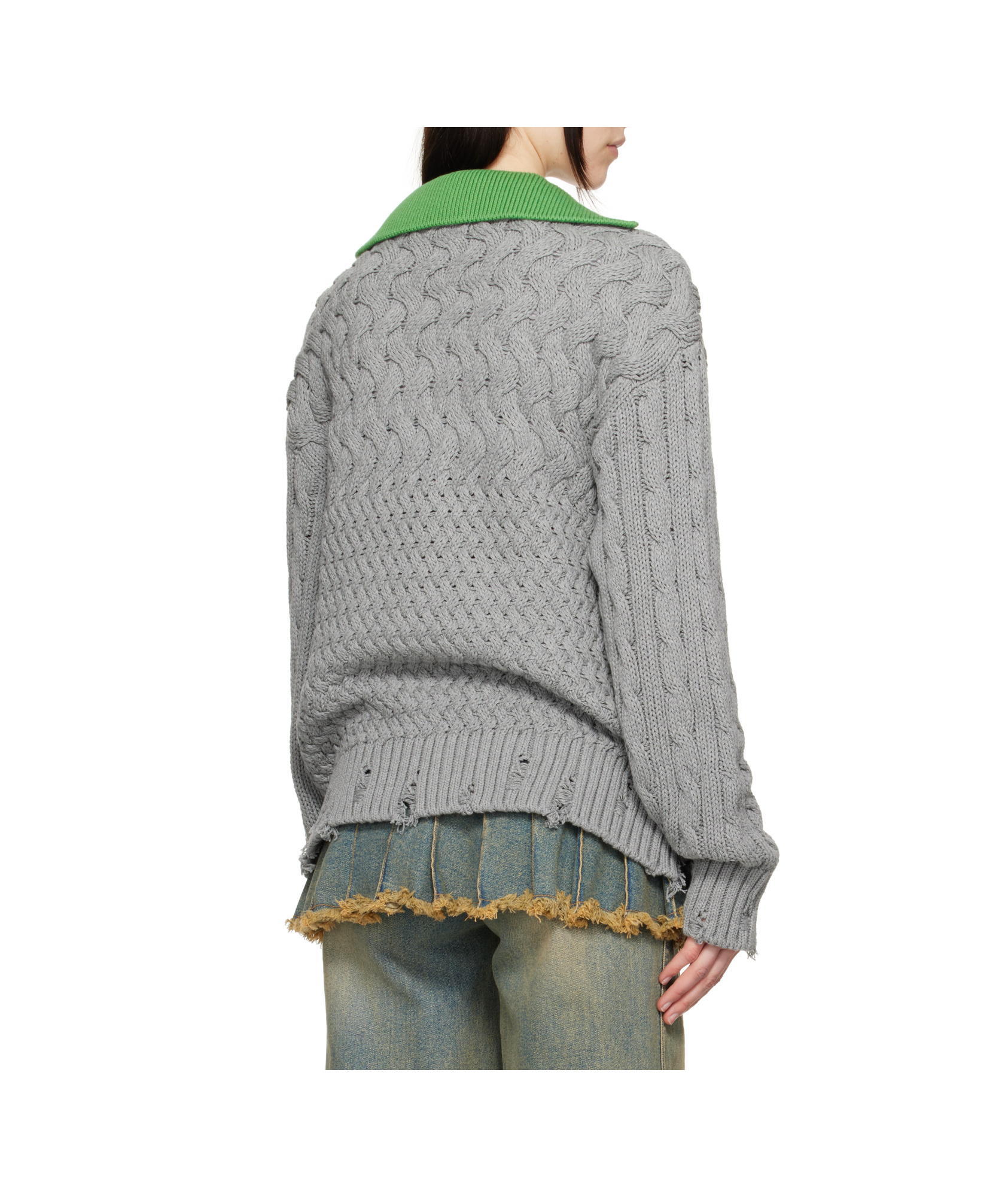 Andersson Bell Gray Green Collar V-neck Cardigan In Grey