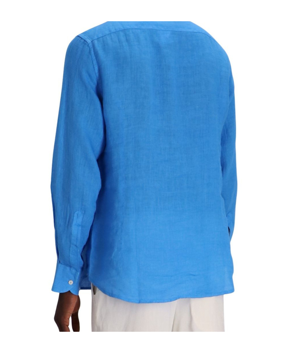 Mc2 Saint Barth Man Watercolor Bluette Linen Shirt Pamplona