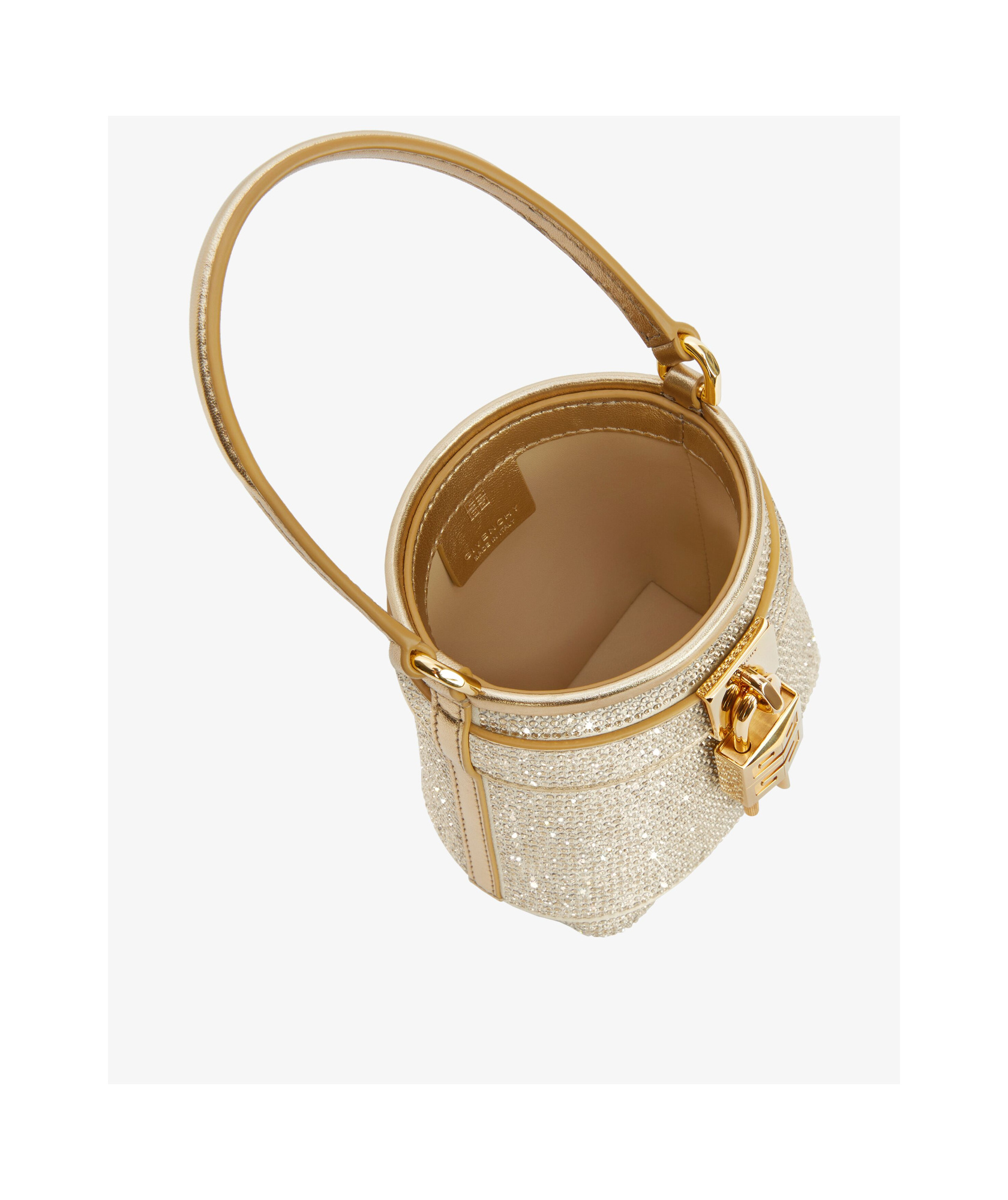 Givenchy Micro Shark Lock Bucket Bag In Satin With Strass In Nude