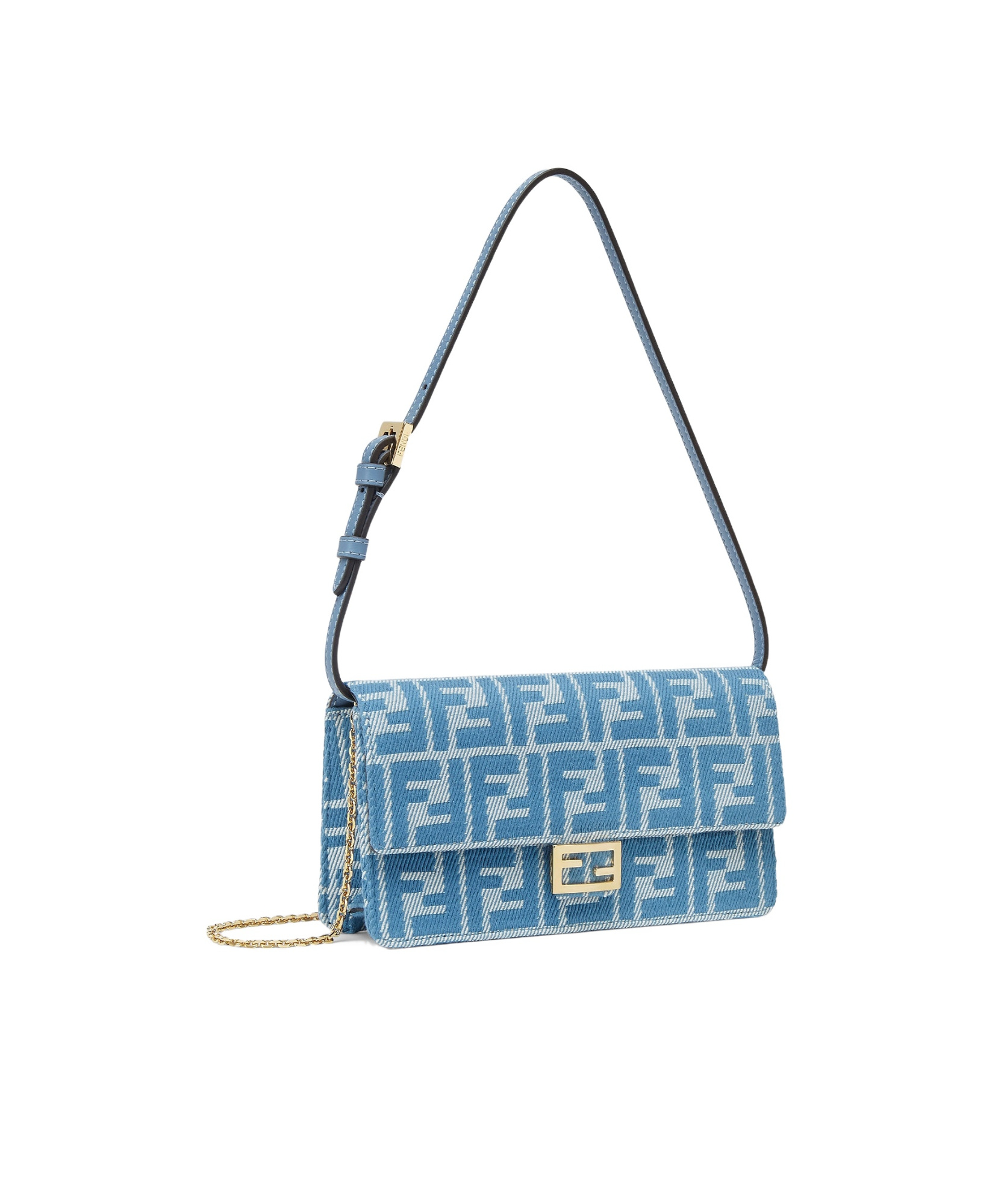 FENDI BLUE DENIM-EFFECT FF JACQUARD WALLET