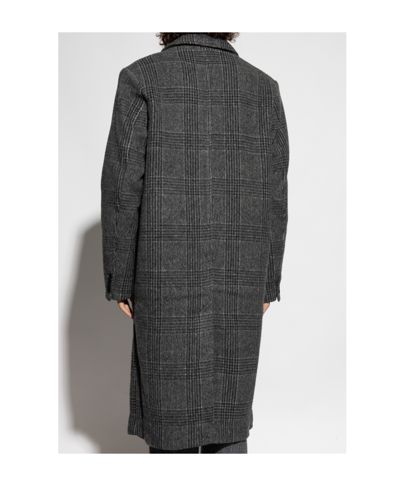 Samsoe & Samsoe Checked-pattern Single-breasted Coat In Black