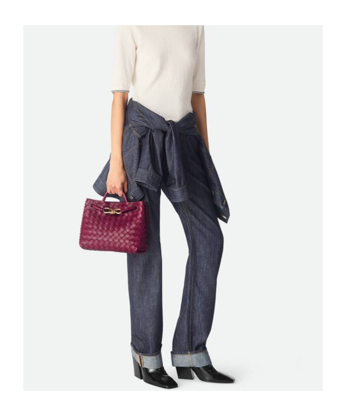 Bottega Veneta Small Lambskin Andiamo Shoulder Bag In Red