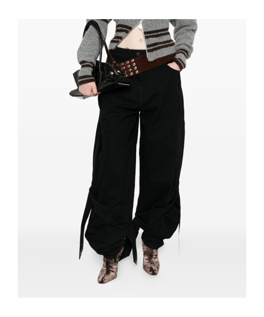 Attico Tie-detail Panelled Jeans In Black