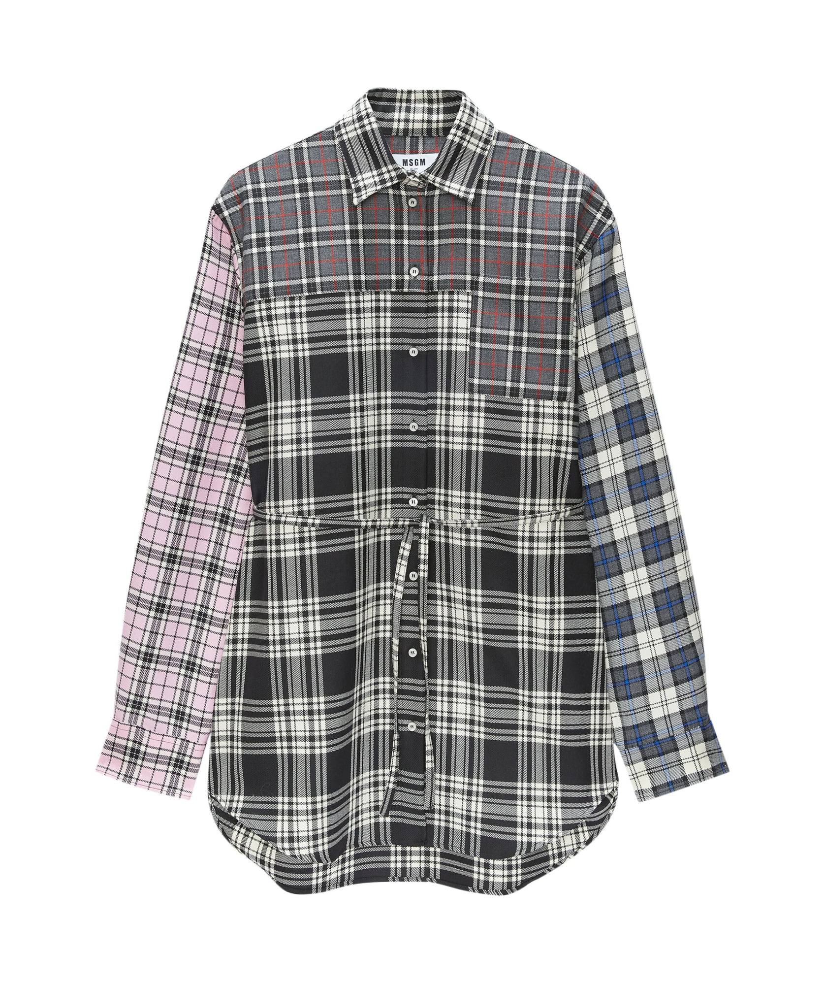 Msgm Check Mini Shirt Dress In Gray