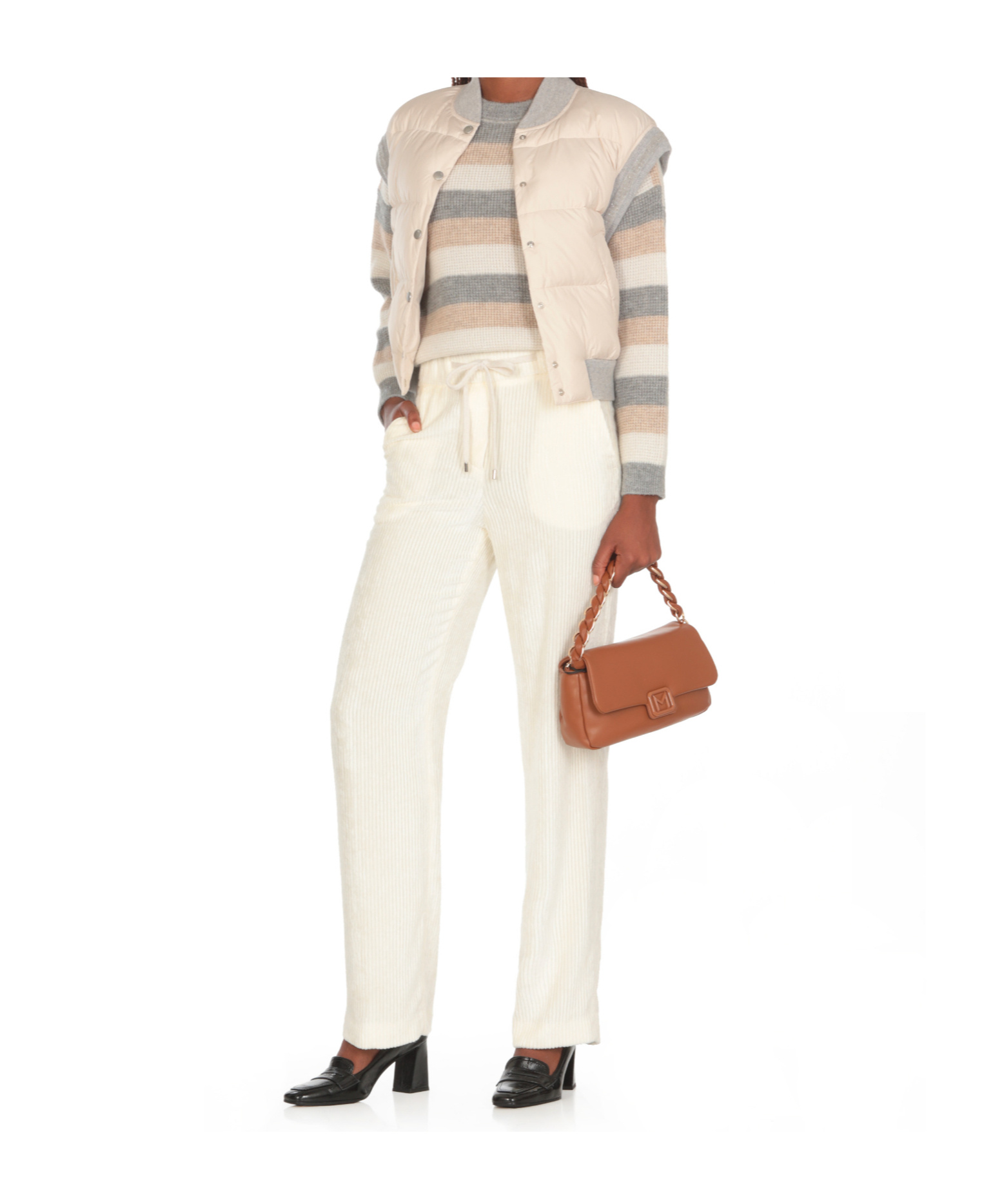 Peserico Striped Wool Silk Cashmere Blend Sweater In White