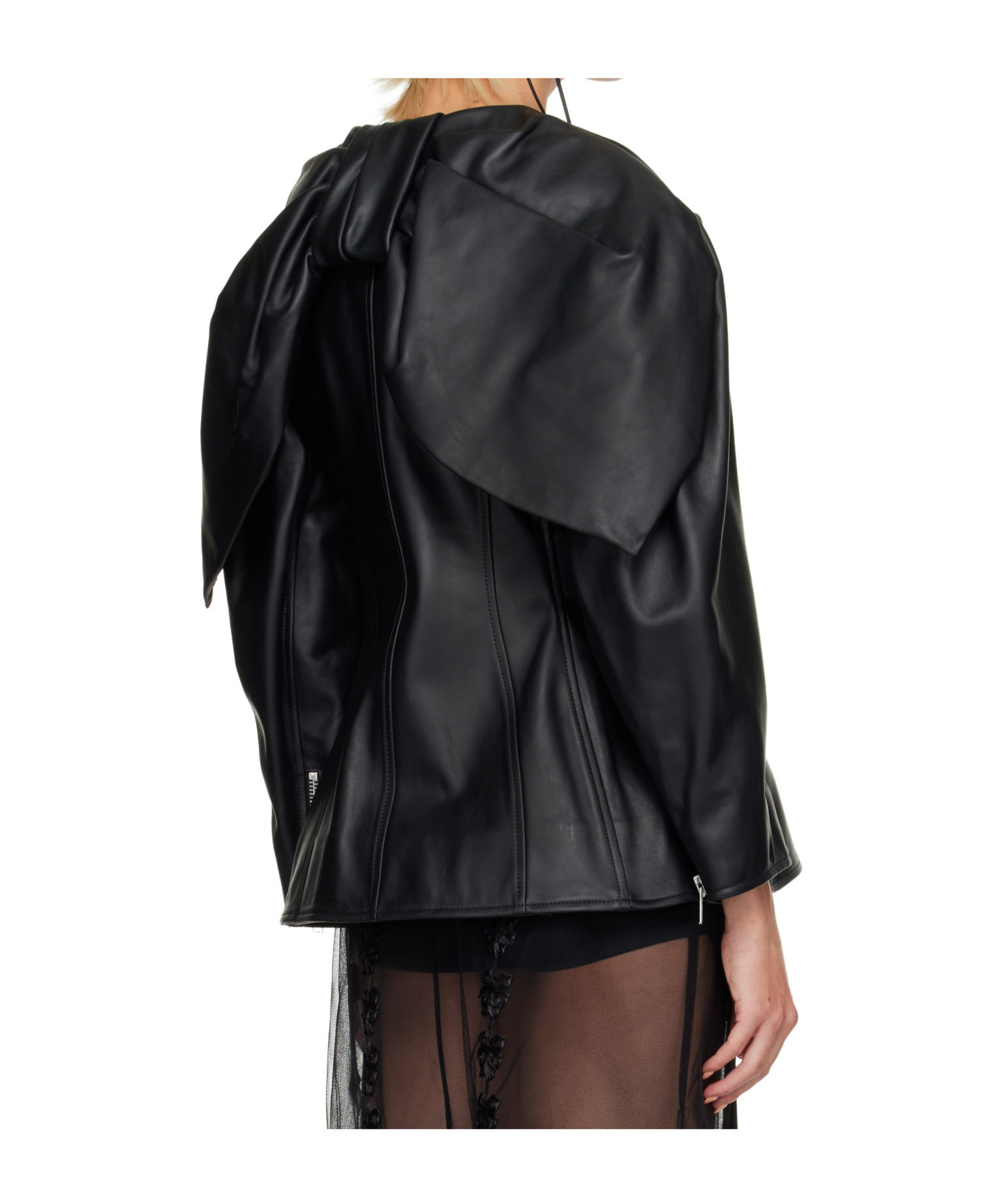 Simone Rocha Leather Motorcycle Jacket With A Bow On The Back In Black