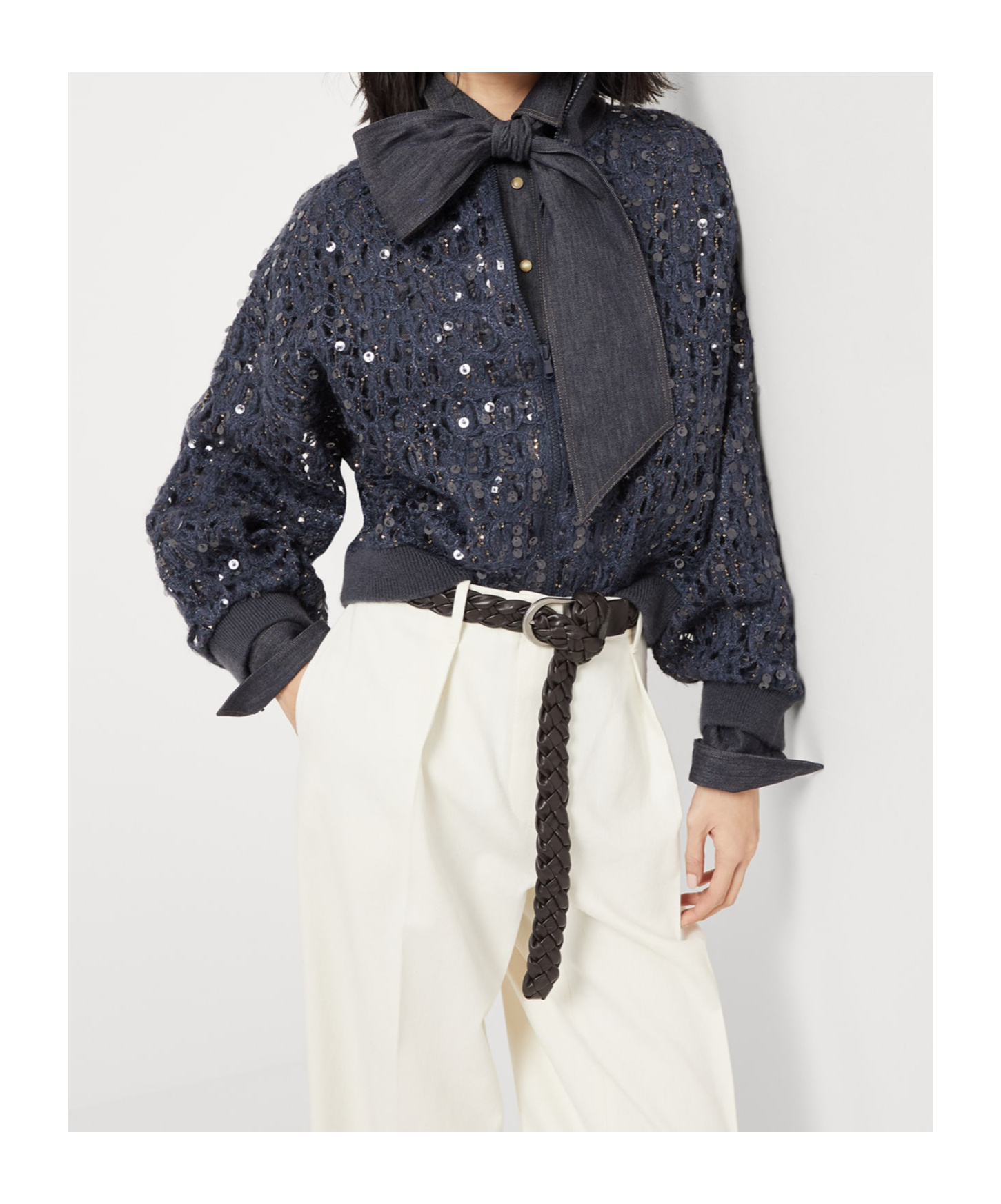 Brunello Cucinelli Dazzling Embroidered Cardigan In Blue