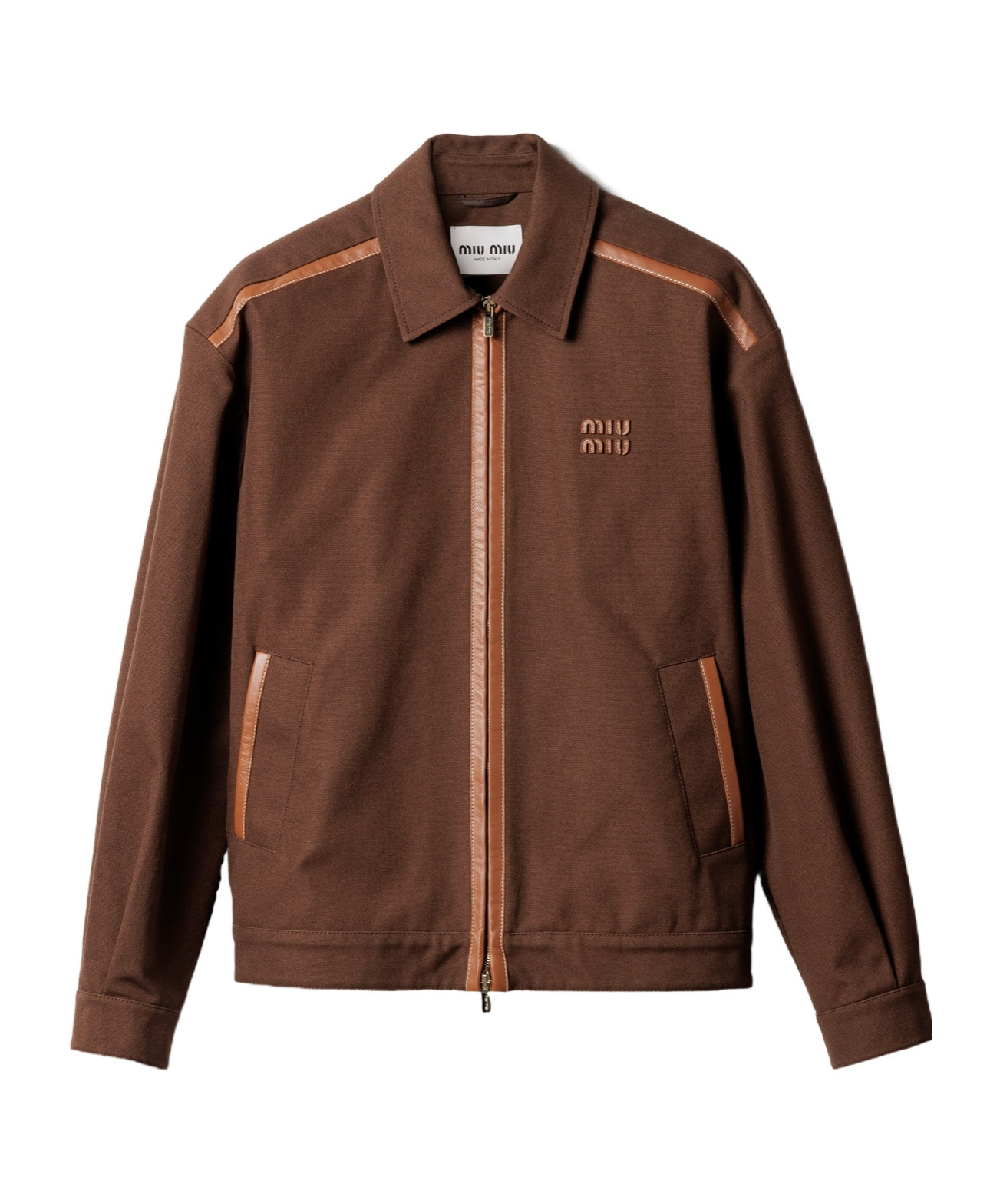 Miu Miu Jacquard Canvas Blouson Jacket In Brown