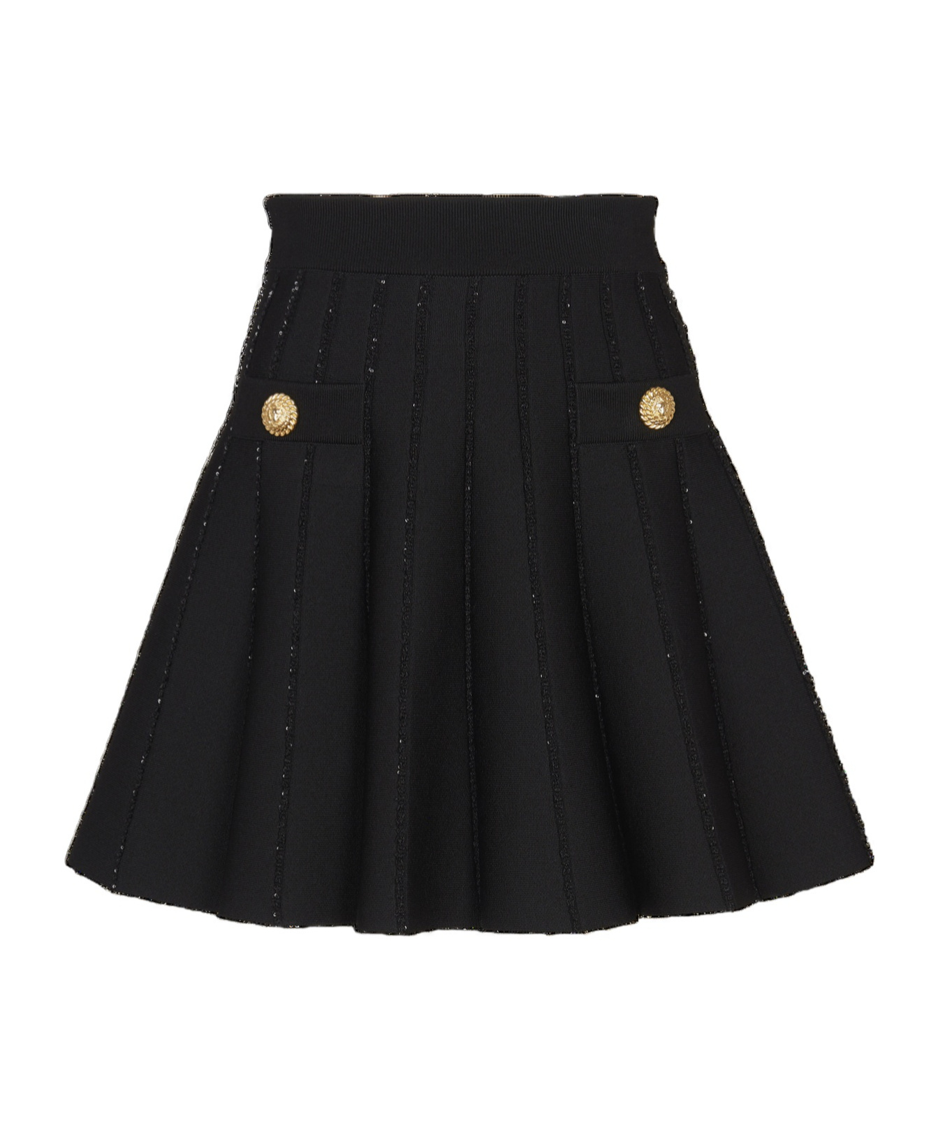 Shop Balmain Flared Knit Skirt With Sparkly Stripes In Black