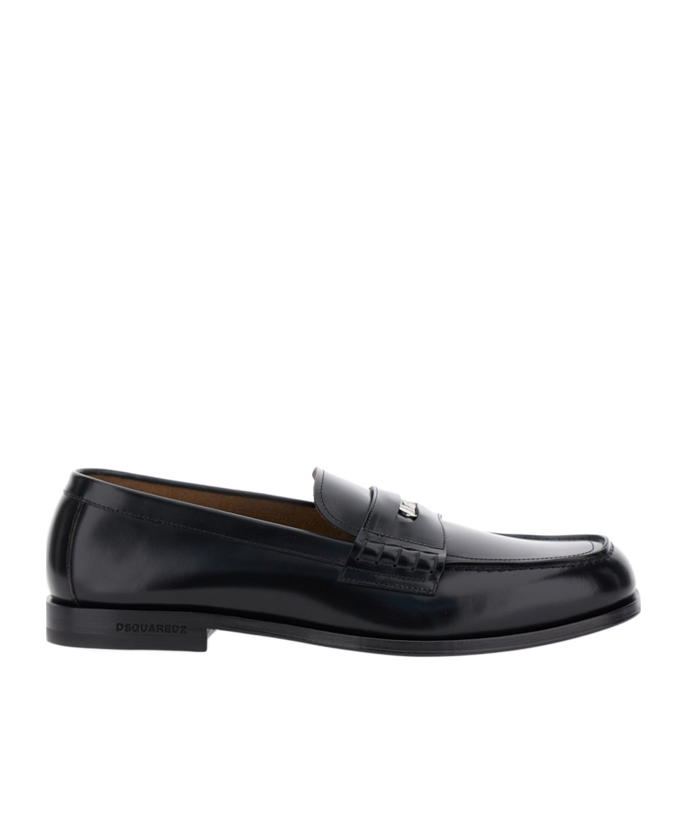 Dsquared2 Black Loafers With Logo Plaque On The Front And Logo Lettering On The Heel In Leather Man