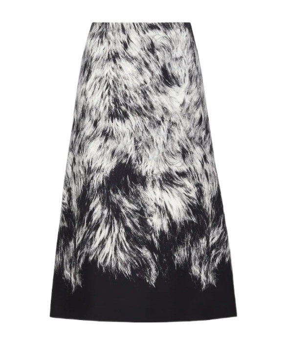 Fendi Frosted Fauna Black And White Wool And Silk Skirt