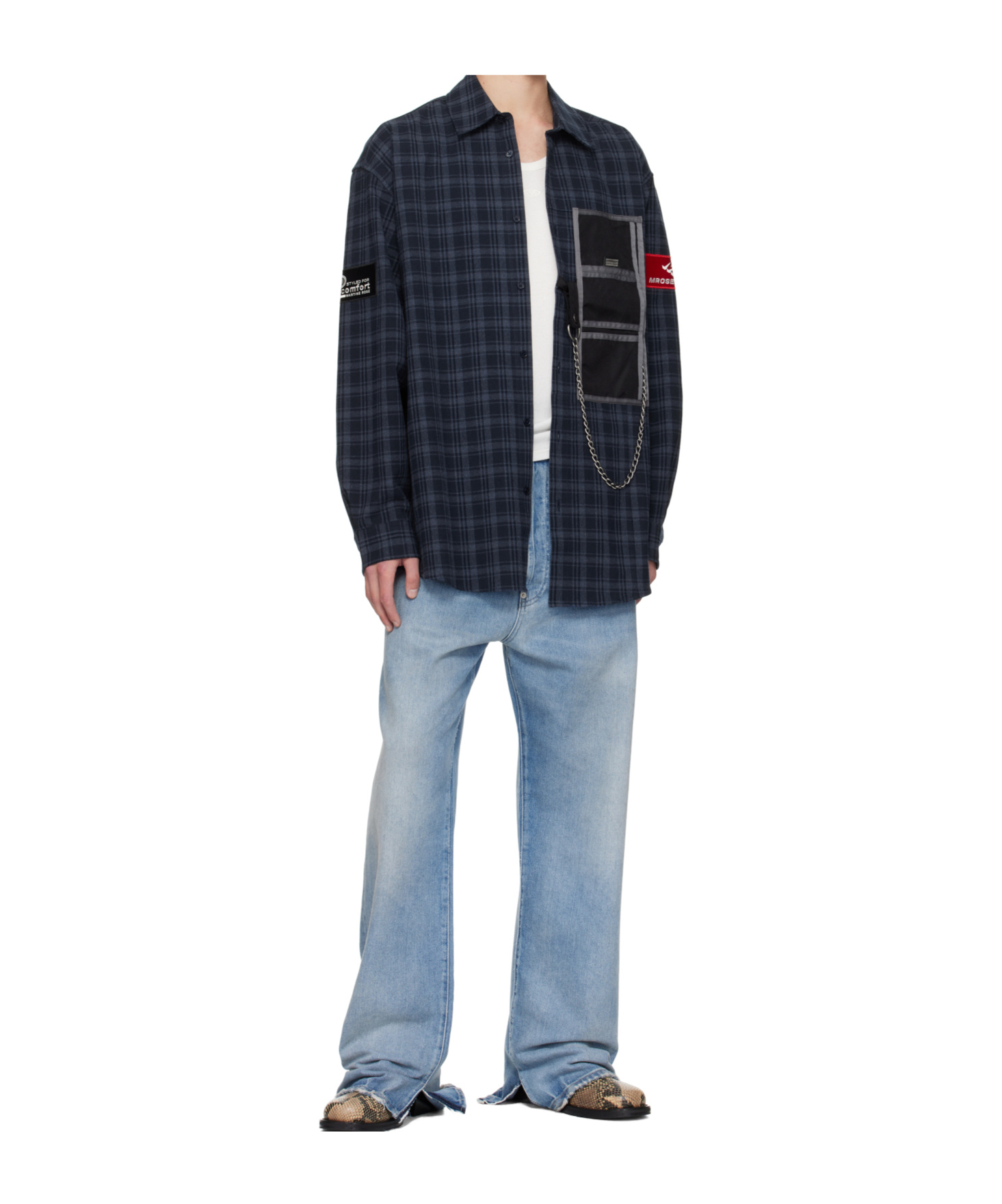 Martine Rose Chain-detail Checked Shirt In Blue