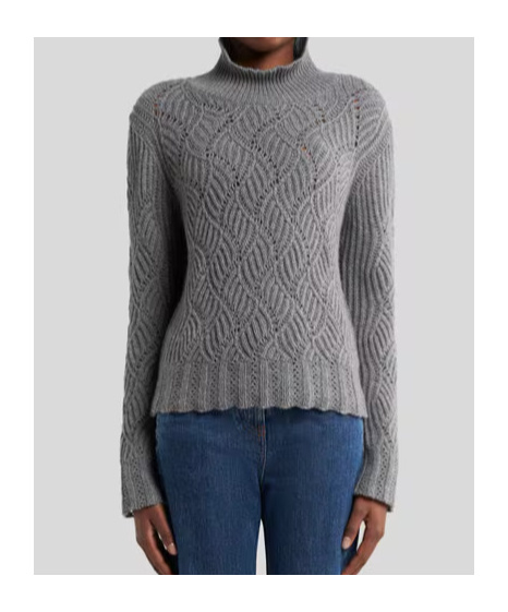 Etro Perforated Cashmere Turtleneck Sweater In Gray