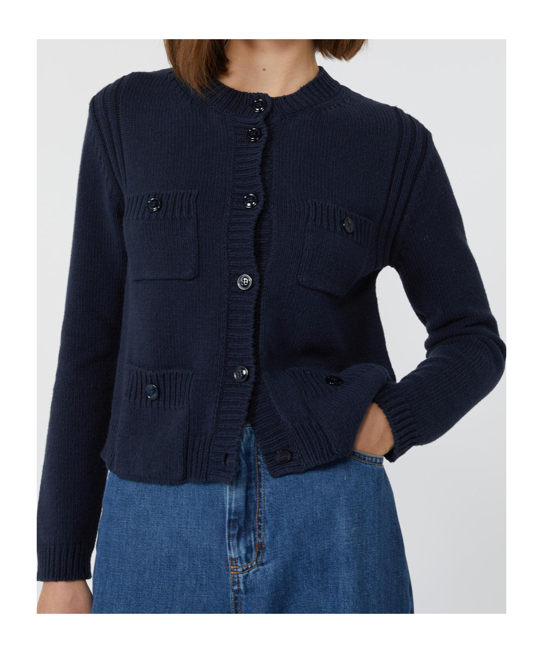 Weekend Max Mara Rebecca Knitwear With Ribbed Texture And Pockets In Blue