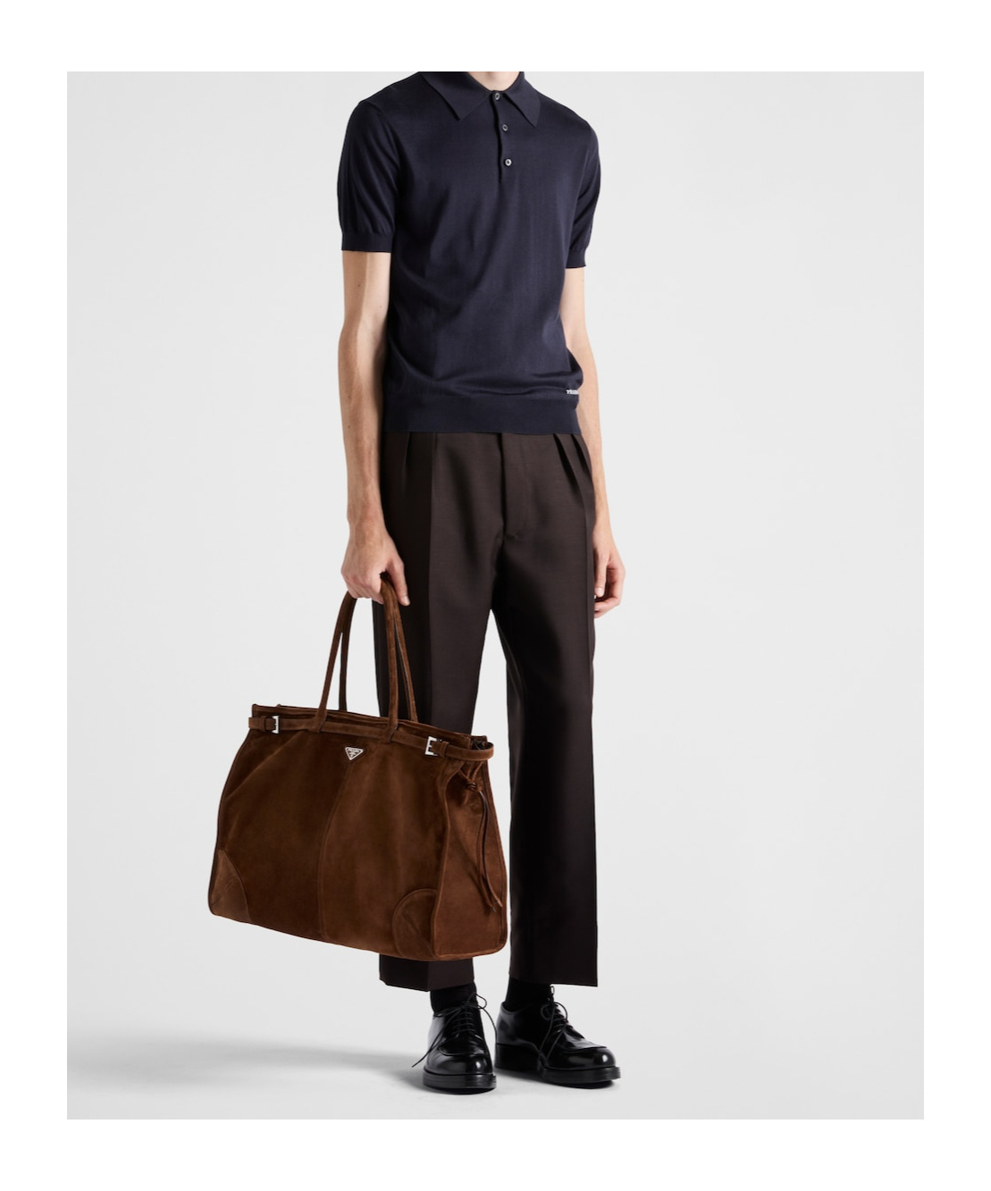 Prada Dark Blue Silk Polo Shirt In Blue