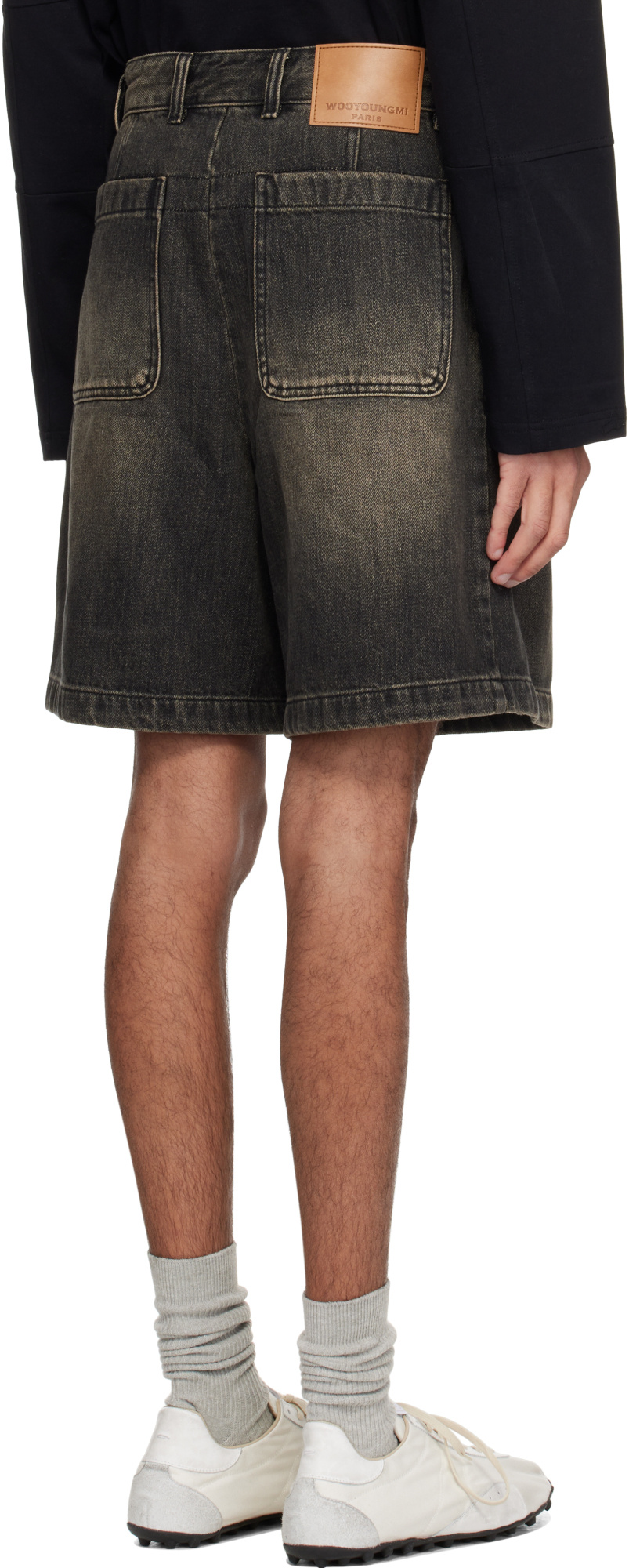 Wooyoungmi Gray One-tuck Washed Denim Shorts In Black