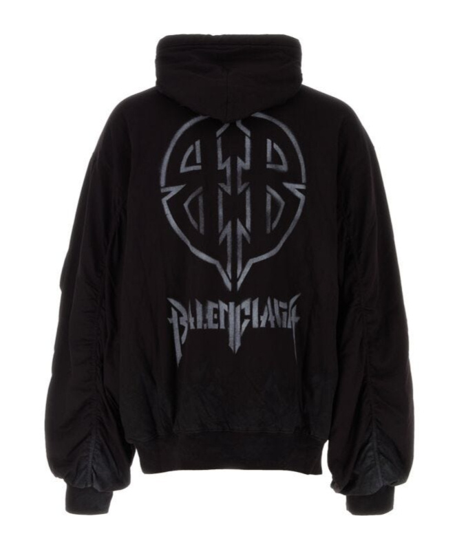 Balenciaga Front Pocket Oversize Cotton Sweatshirt In Black