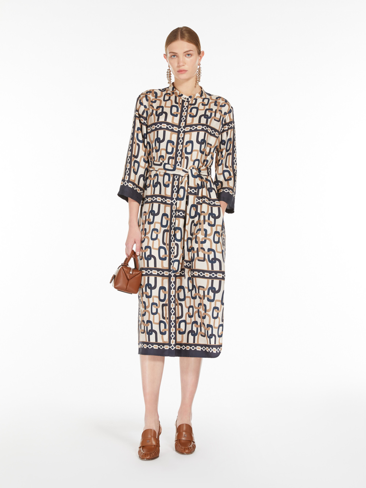 Max Mara Printed Twill Silk Dress In Multicolor