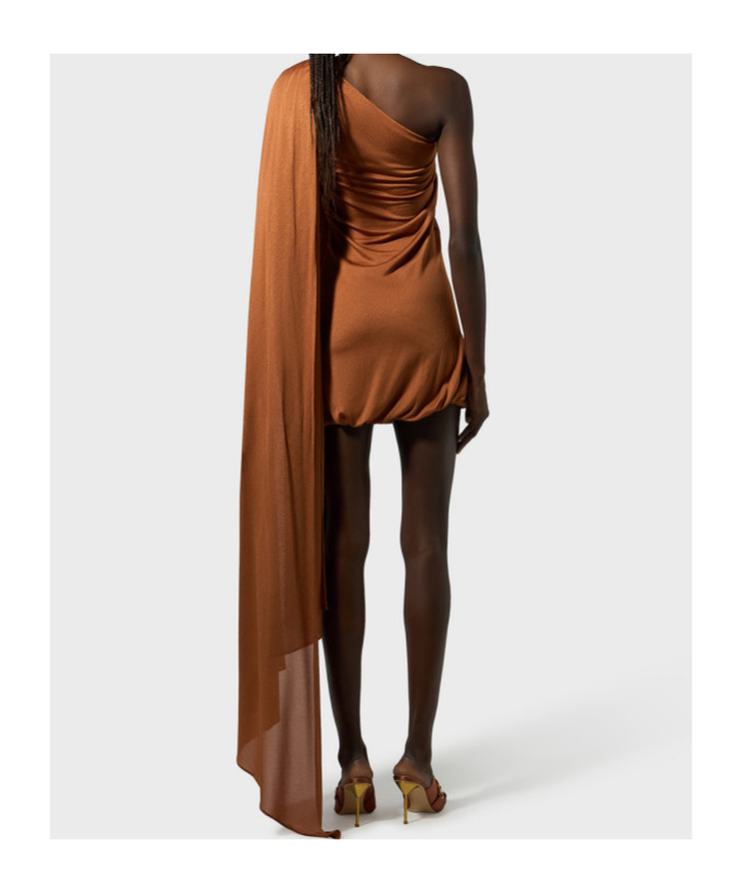 Giuseppe Di Morabito Viscose Draped Ruched Mini Dress In Brown