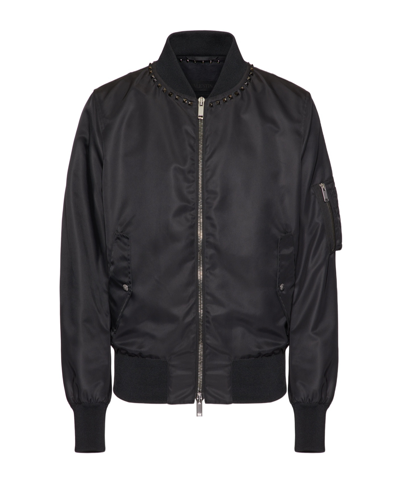 Valentino Nylon Bomber Jacket With Black Untitled Studs On The Neckline In Black
