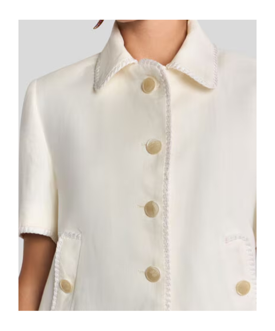 Etro Short-sleeved Cropped Linen Jacket With Pegaso Buttons In White