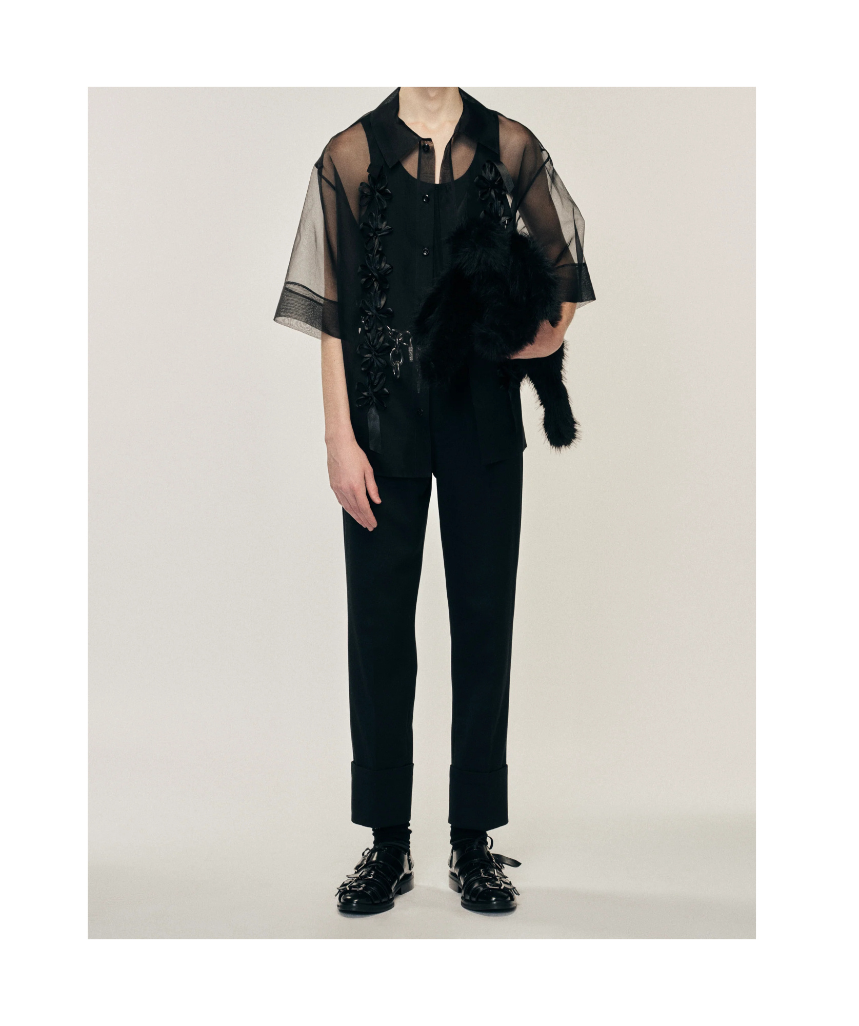 Simone Rocha Ribbon Daisy Chain Boxy Shirt In Black