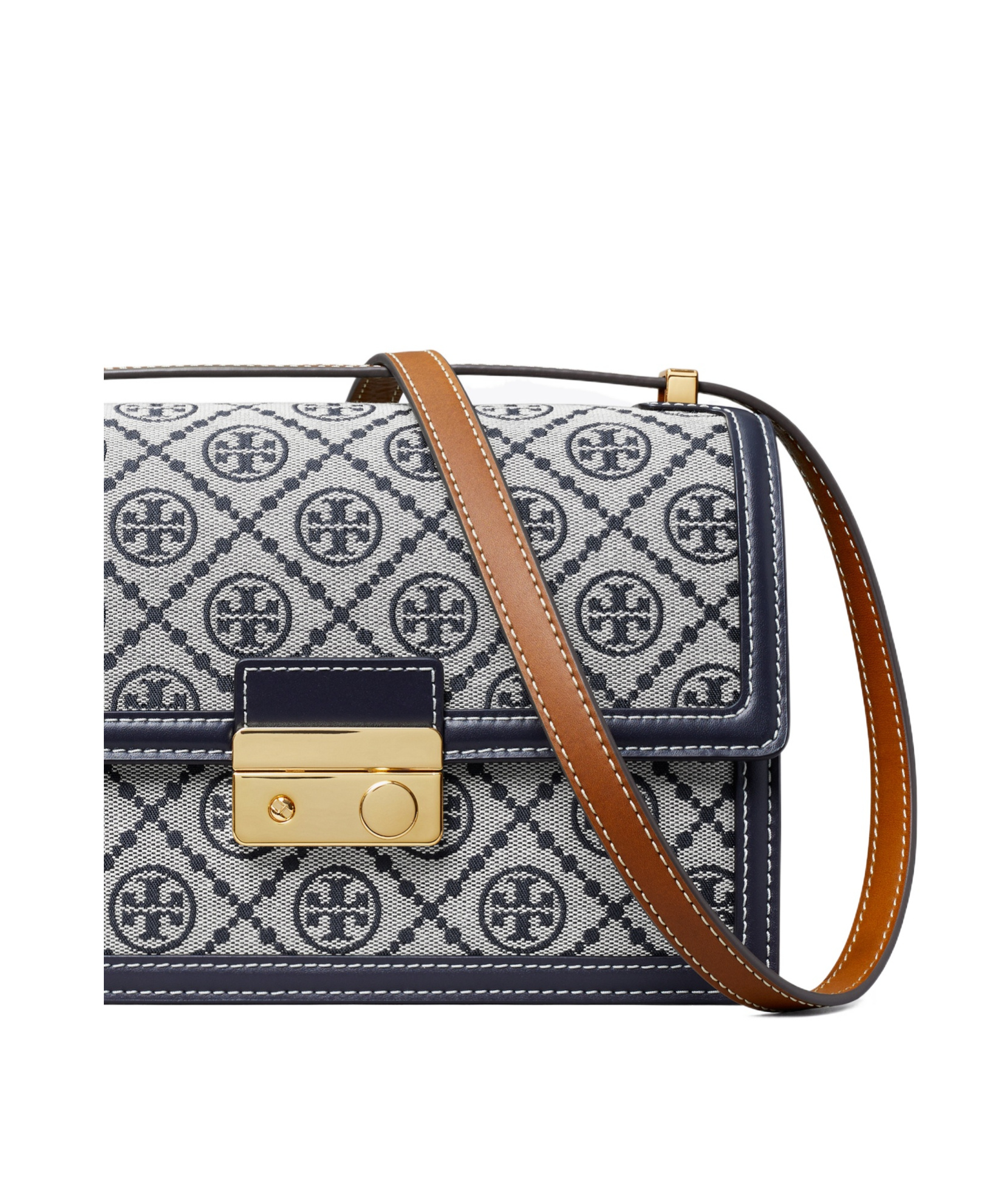 Tory Burch T Monogram Flap Canvas Shoulder Bag In Gray
