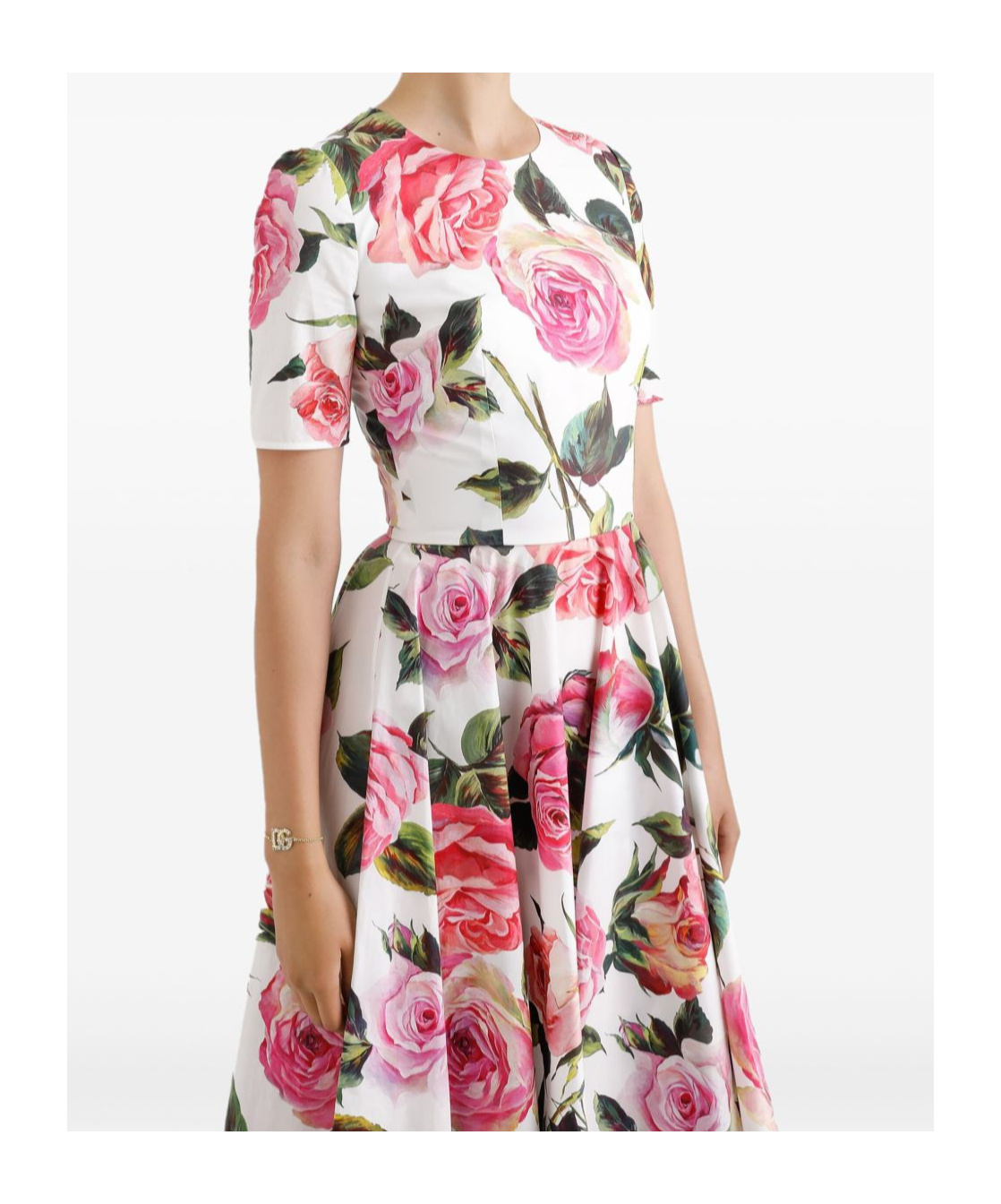 Dolce & Gabbana Rose-print Cotton Midi Dress - Women's - Cotton/spandex/elastane In White