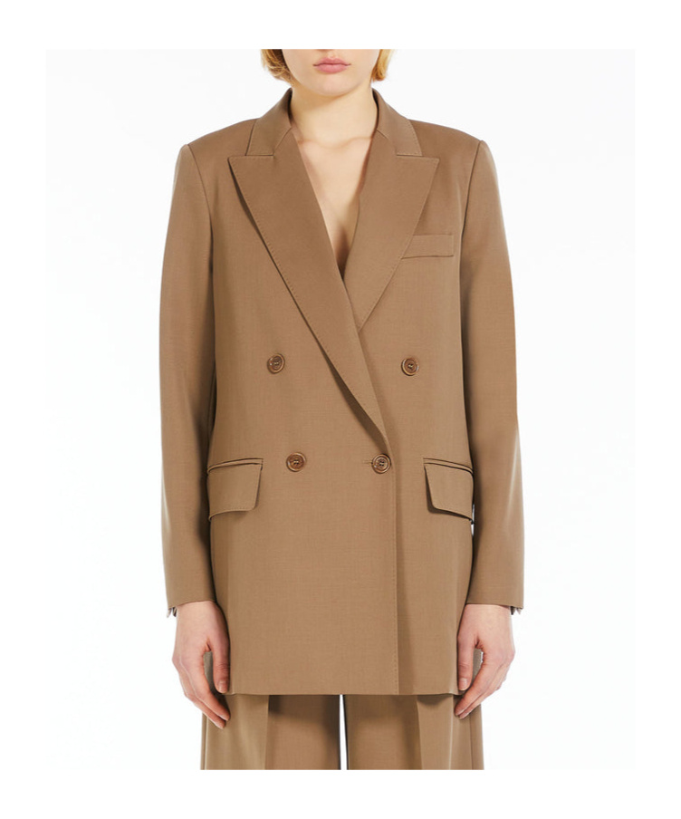 Max Mara Wool Double-breasted Suit Jacket In Brown
