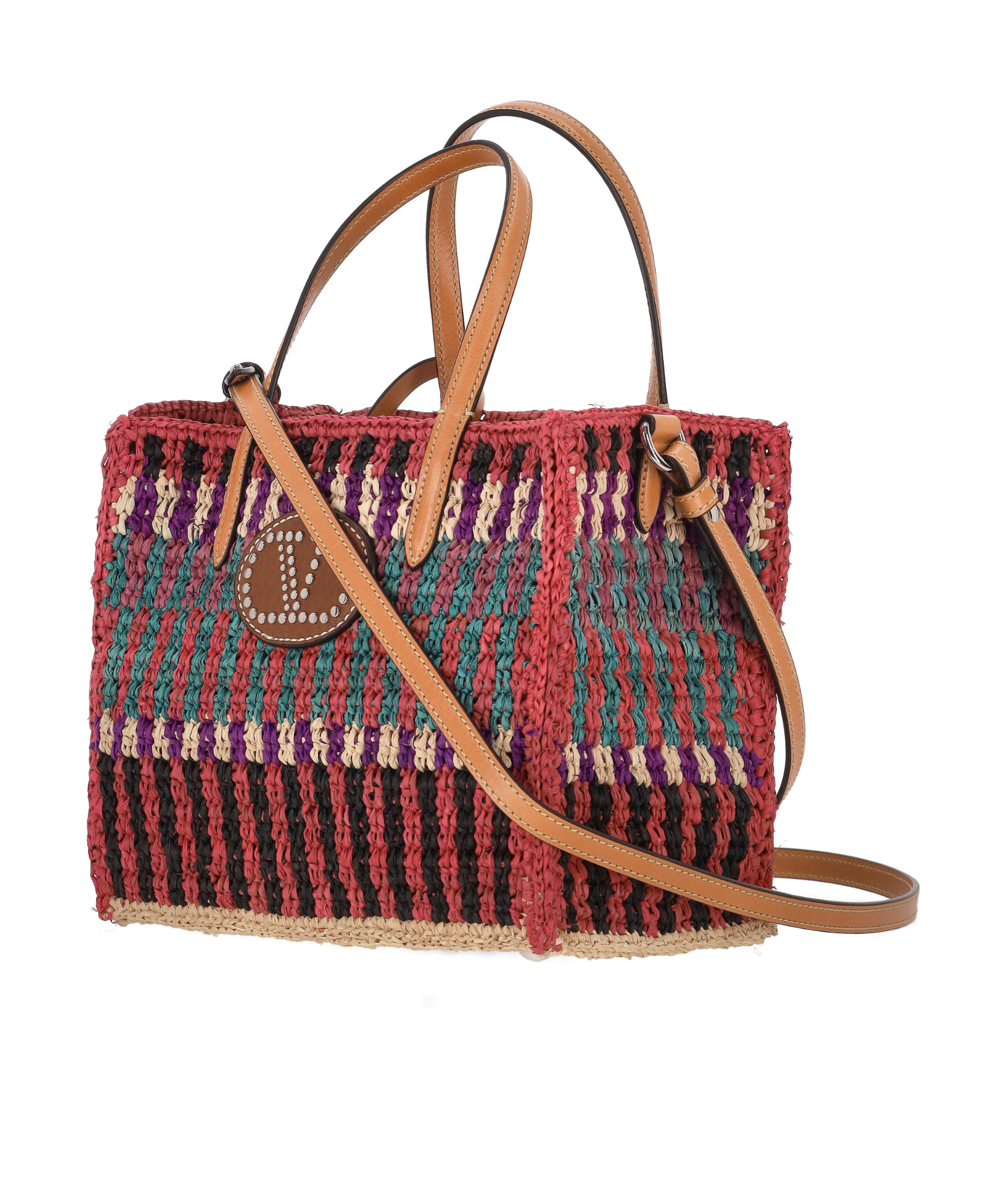 Valentino Vlogo Small Leather-trimmed Raffia Tote Bag In Multi