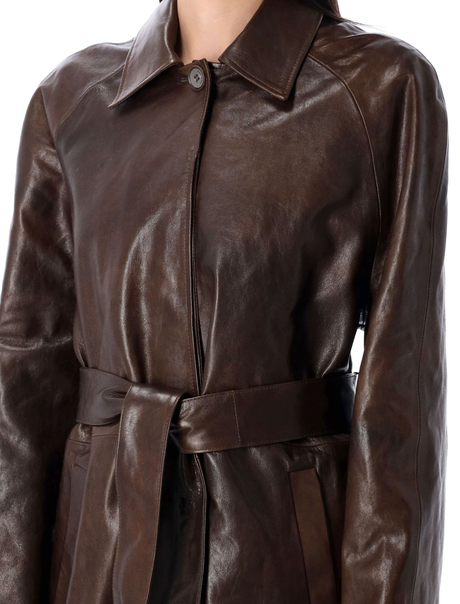 Magda Butrym Belted Leather Coat In Brown