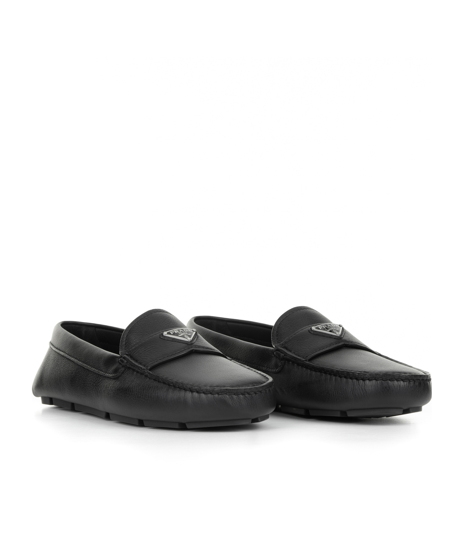 Prada Triangle-logo Leather Loafers In Black