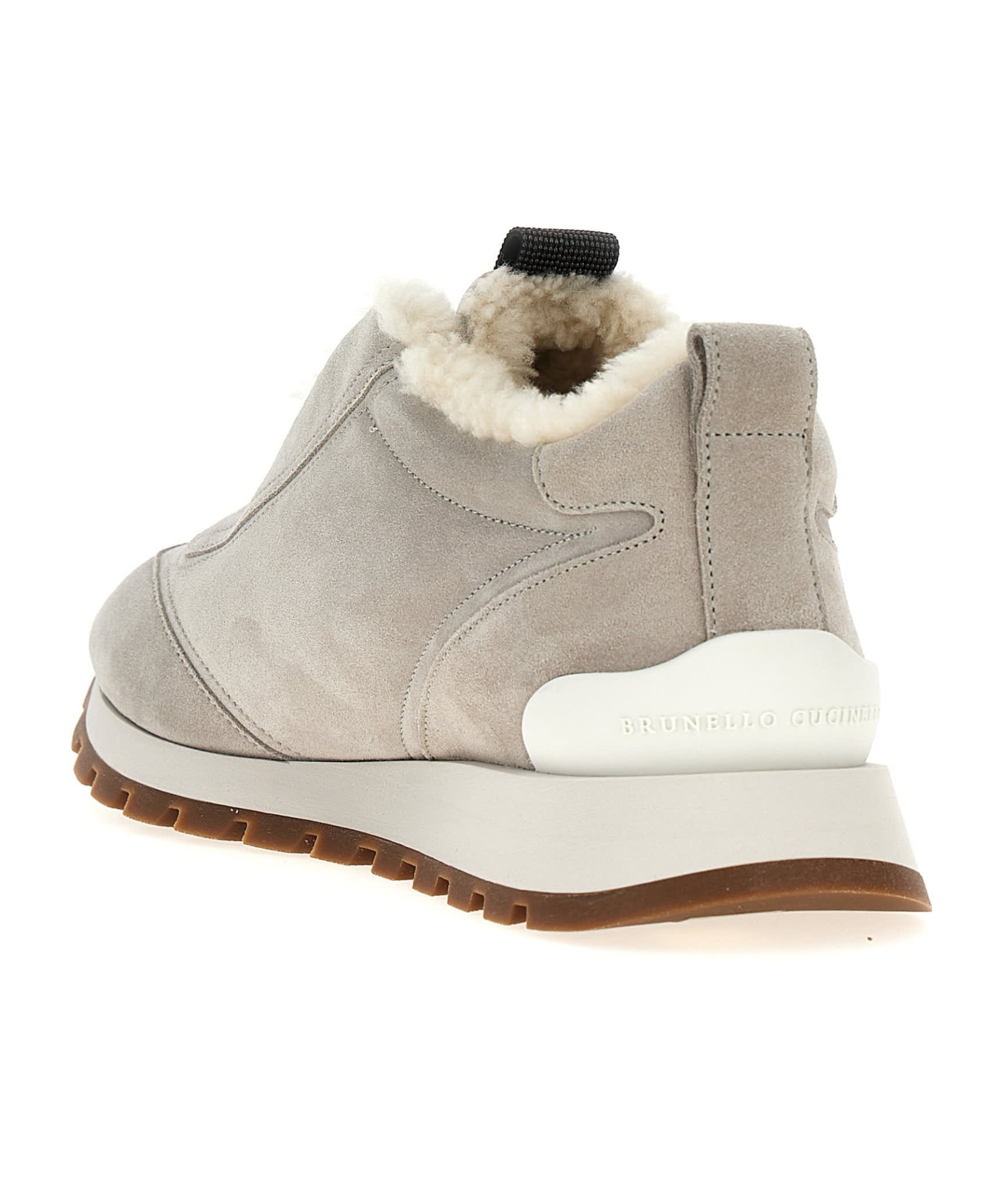 Brunello Cucinelli Monili Chain-detail Suede Sneakers In Nude