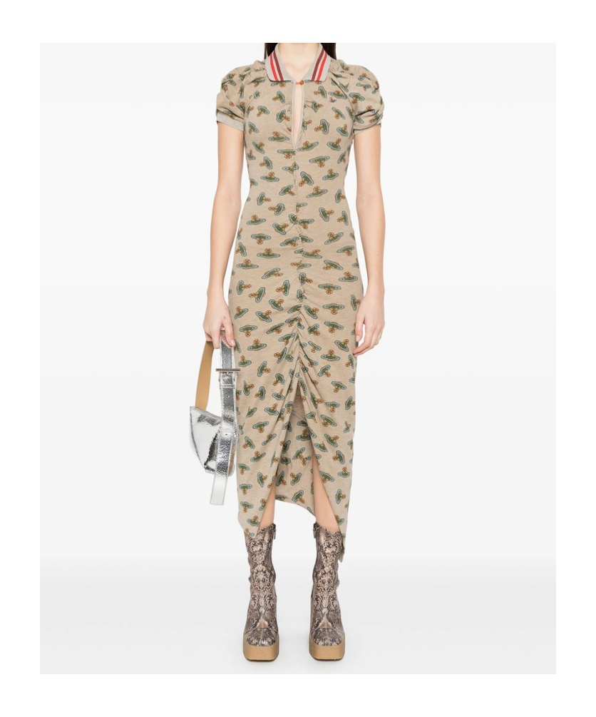Vivienne Westwood Beige Pulling Midi Dress In Sand Overdyed