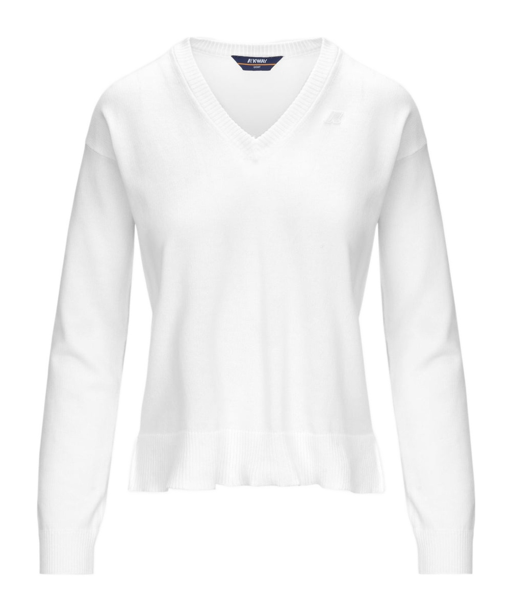 K-way Cropped White Sweatshirt With V-neck And Ribbed Finish In White