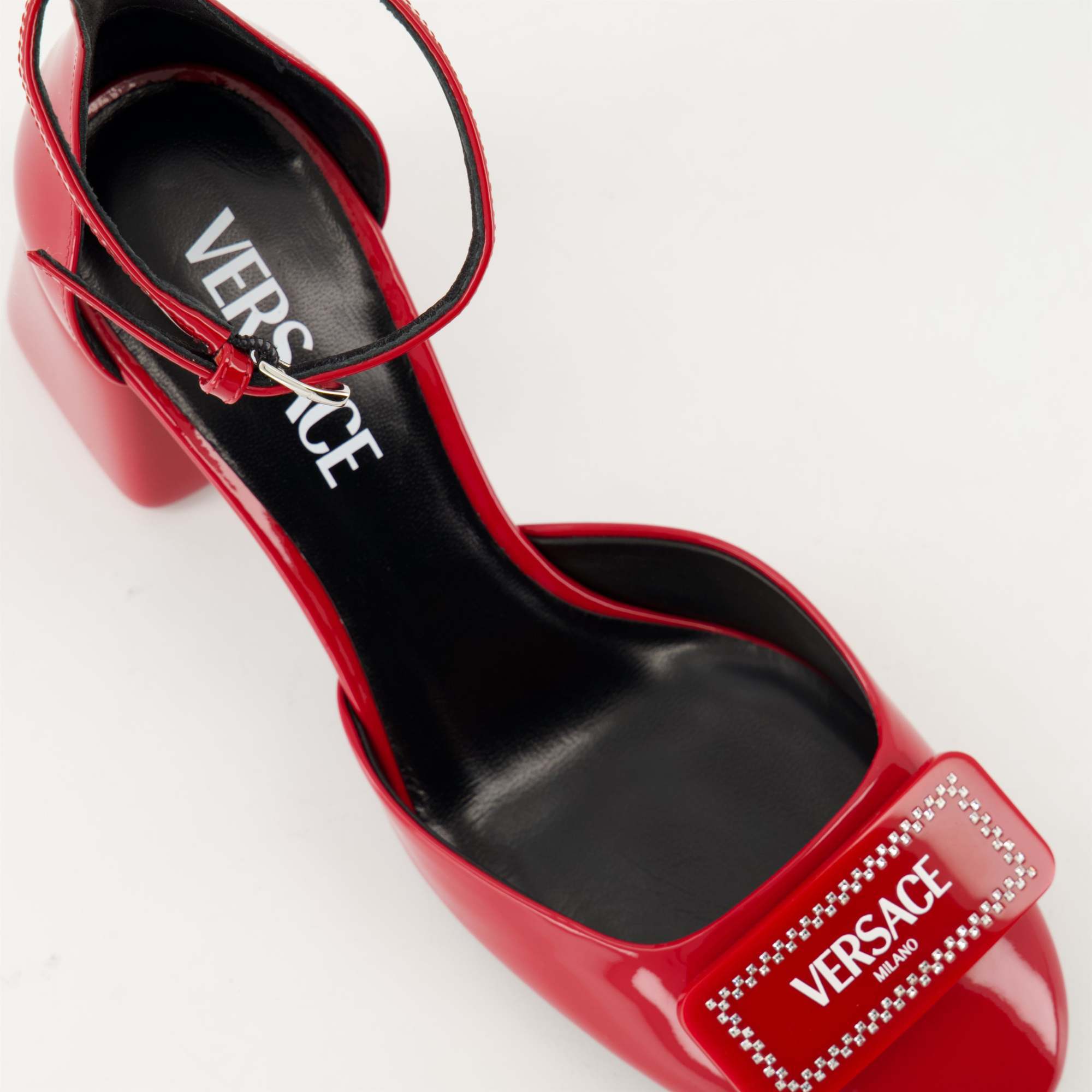 Versace Logo-printed Round-toe Pumps In Red